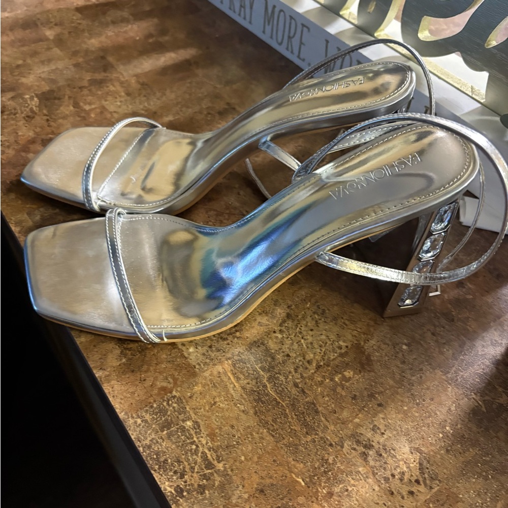 Fashion Nova Silver Rhinestone Heels - Picture 6 of 6